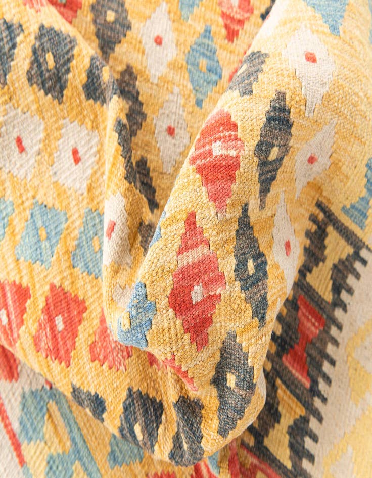 Detail image of 3' 4 x 6' 7  Hand Woven Kilim Maymana Wool Runner Rug