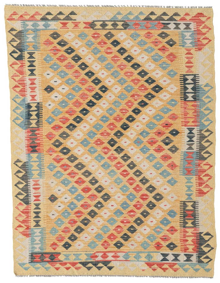 Detail image of 3' 4 x 6' 7 Hand Woven Kilim Maymana Wool Runner Rug