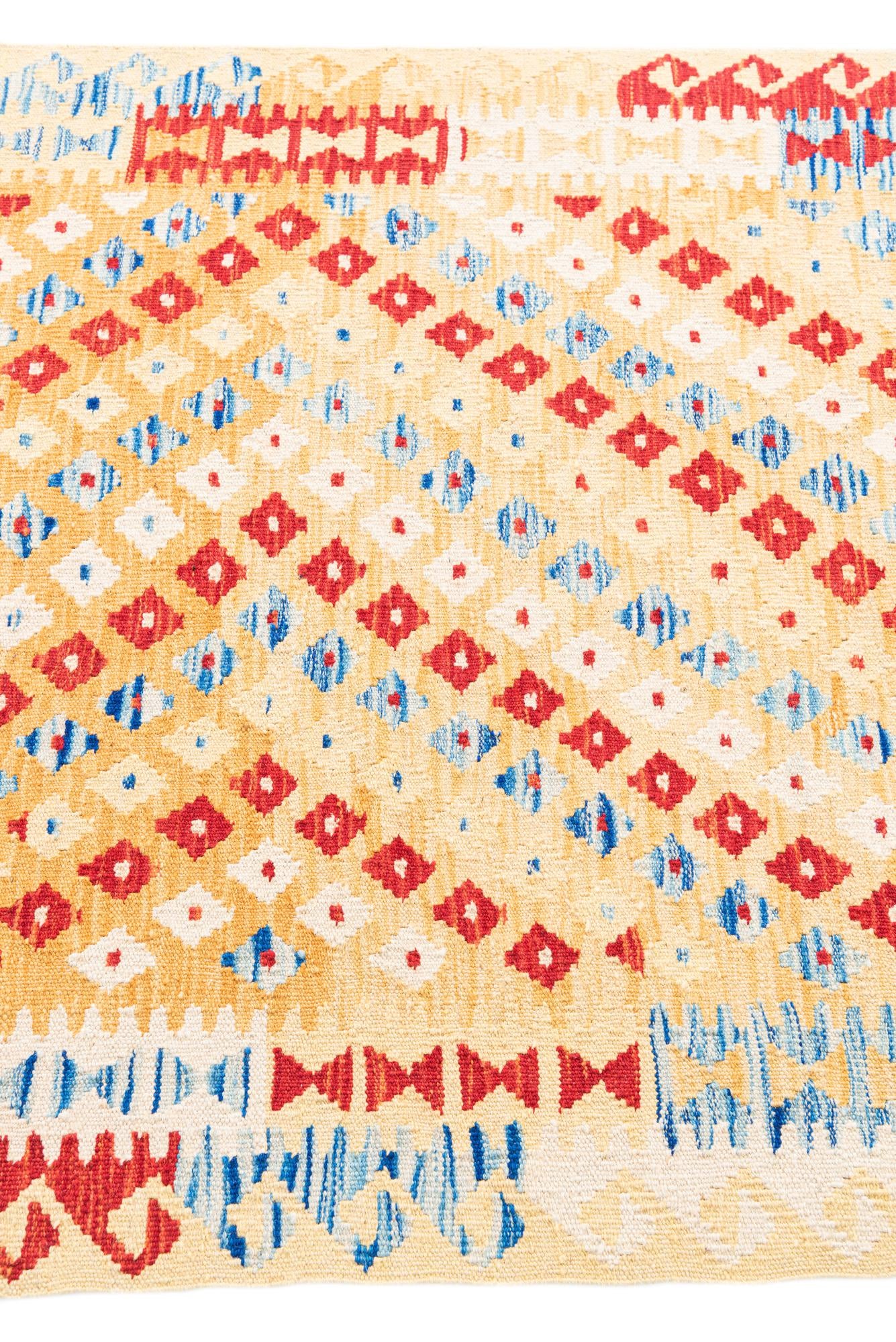 3' 4 x 6' 8 Hand Woven Kilim Maymana Wool Runner Rug