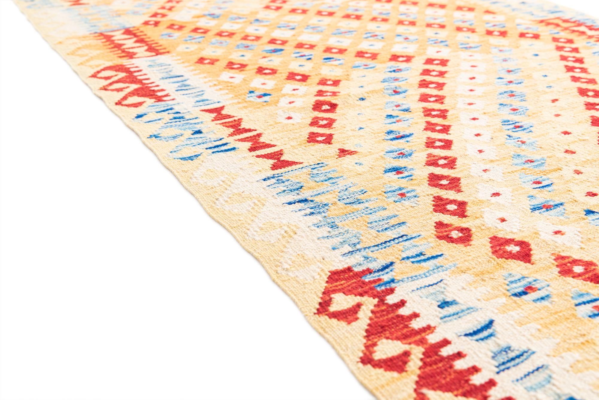 3' 4 x 6' 8 Hand Woven Kilim Maymana Wool Runner Rug