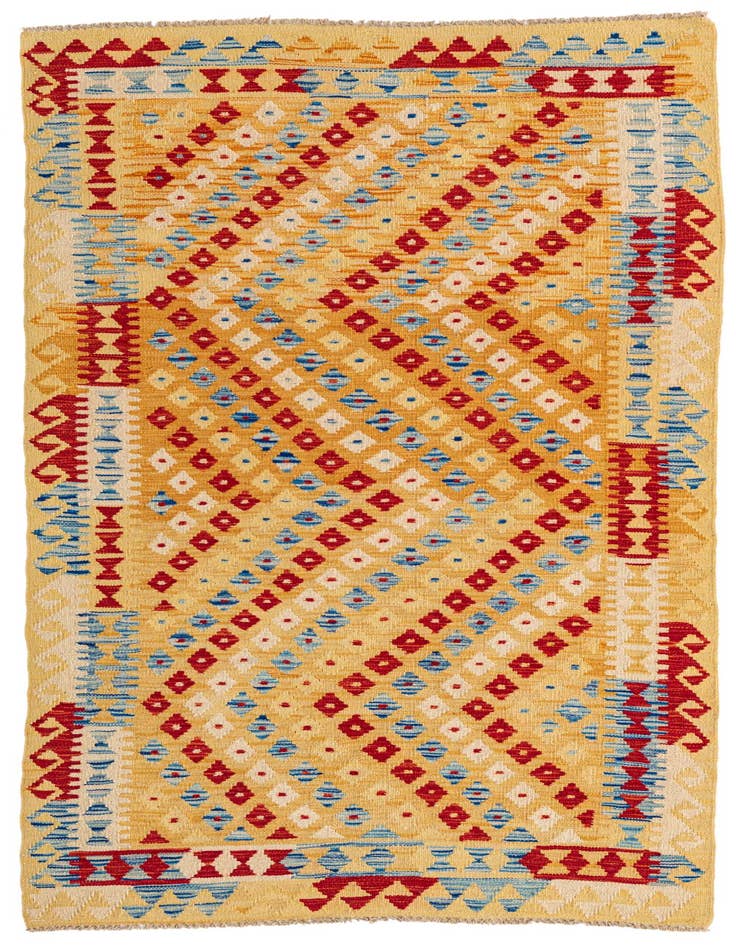 Detail image of 3' 4 x 6' 8 Hand Woven Kilim Maymana Wool Runner Rug