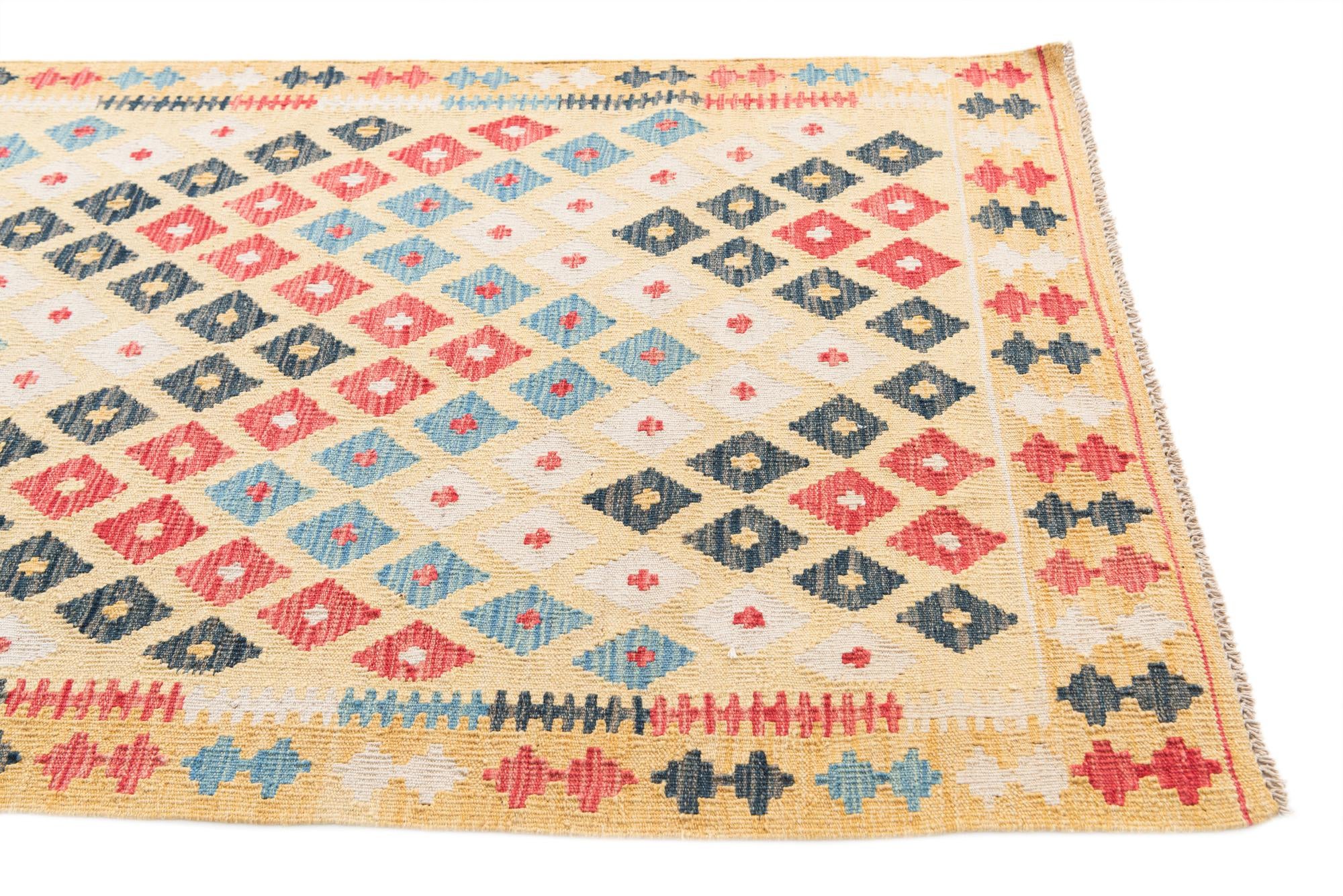 3' 5 x 6' 7 Hand Woven Kilim Maymana Wool Runner Rug