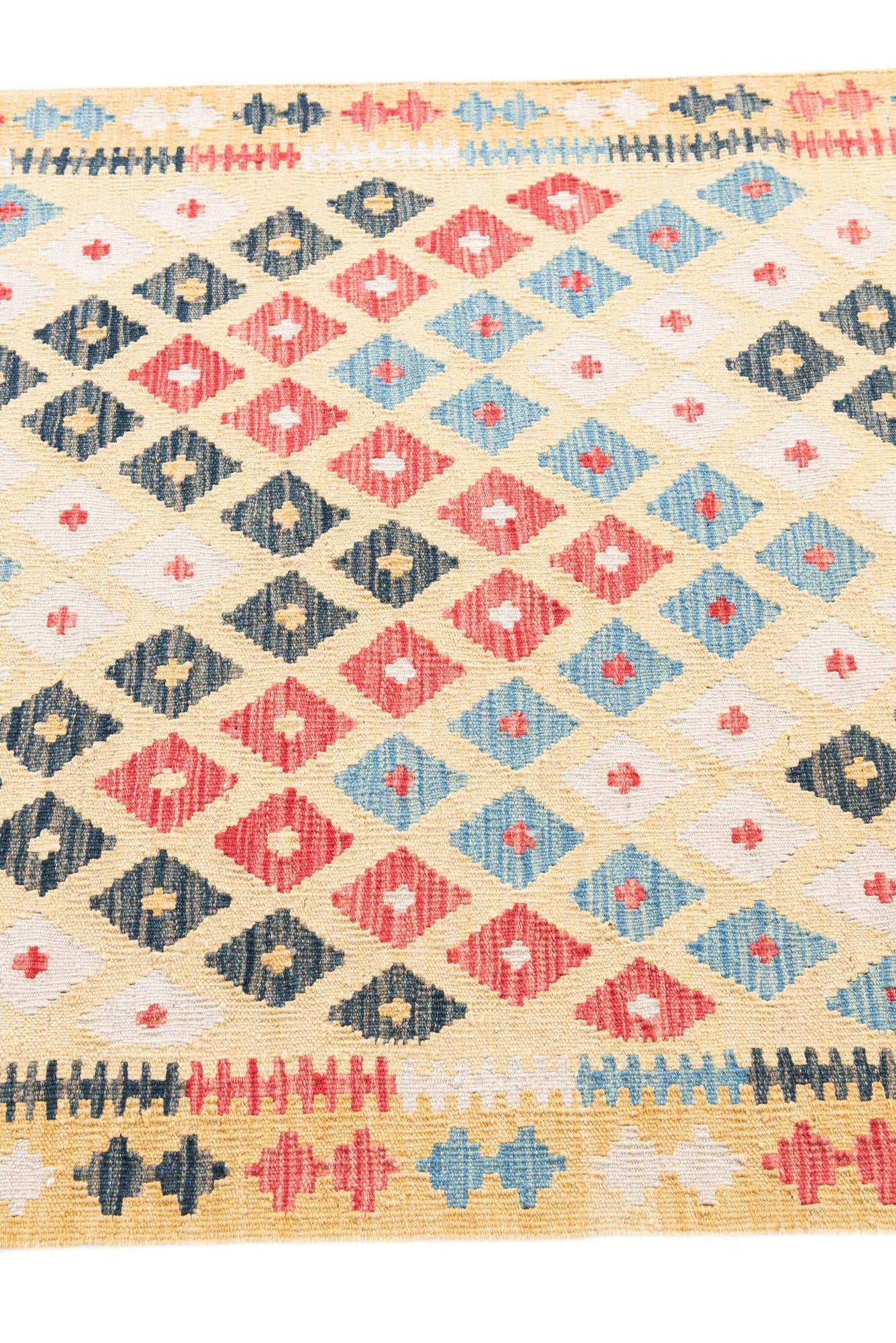 3' 5 x 6' 7 Hand Woven Kilim Maymana Wool Runner Rug