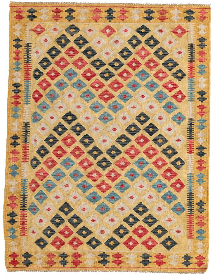 Detail image of 3' 5 x 6' 7 Hand Woven Kilim Maymana Wool Runner Rug