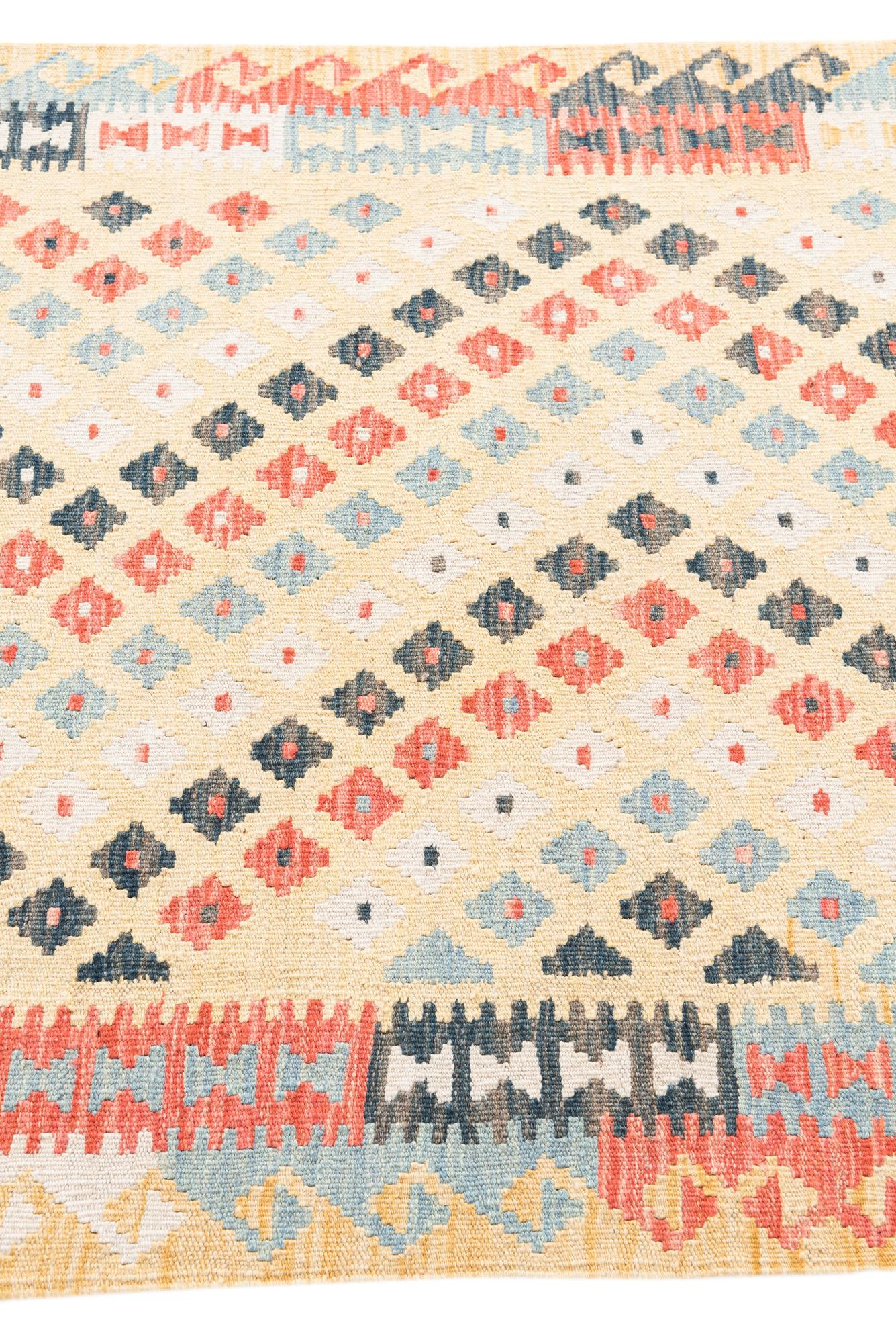 3' 3 x 6' 10 Hand Woven Kilim Maymana Wool Runner Rug