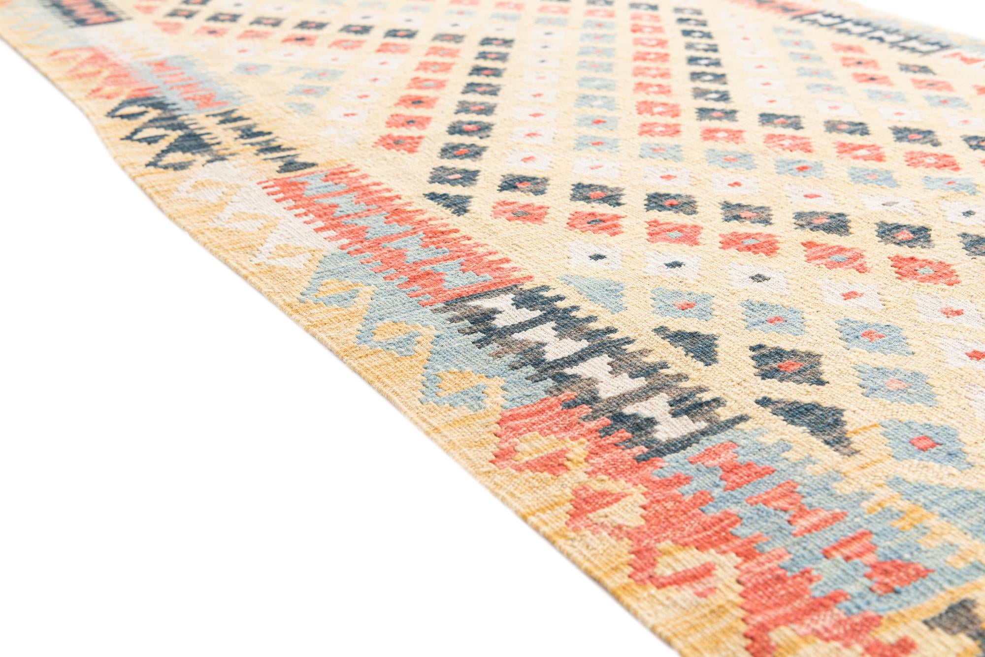 3' 3 x 6' 10 Hand Woven Kilim Maymana Wool Runner Rug