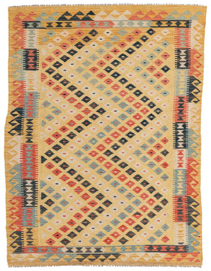 Detail image of 3' 3 x 6' 10 Hand Woven Kilim Maymana Wool Runner Rug