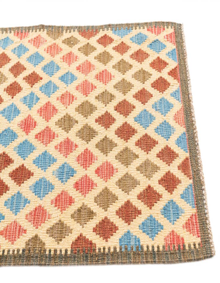 Detail image of 2' 4 x 6' 5 Hand Woven Kilim Maymana Wool Runner Rug