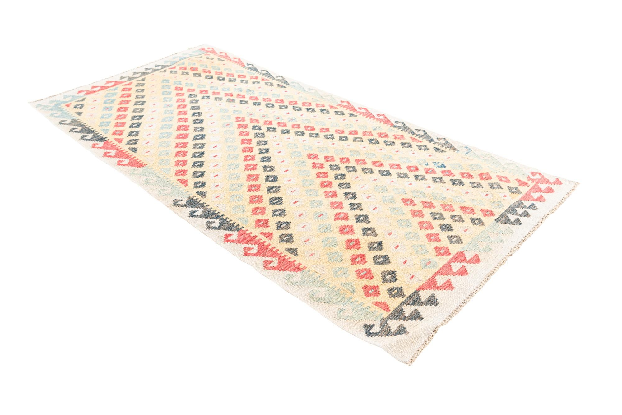 3' 3 x 6' 5 Hand Woven Kilim Maymana Wool Runner Rug