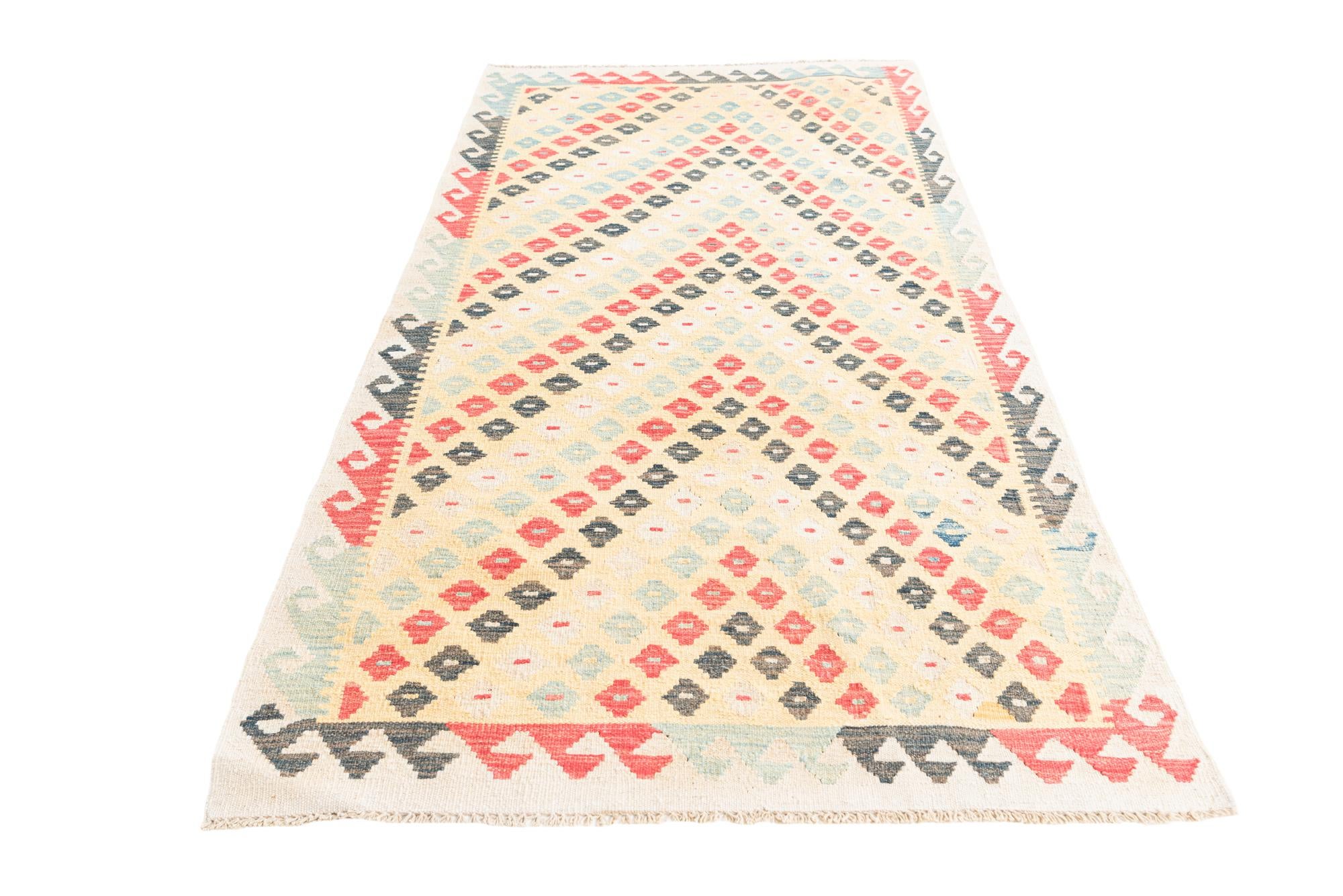 3' 3 x 6' 5 Hand Woven Kilim Maymana Wool Runner Rug