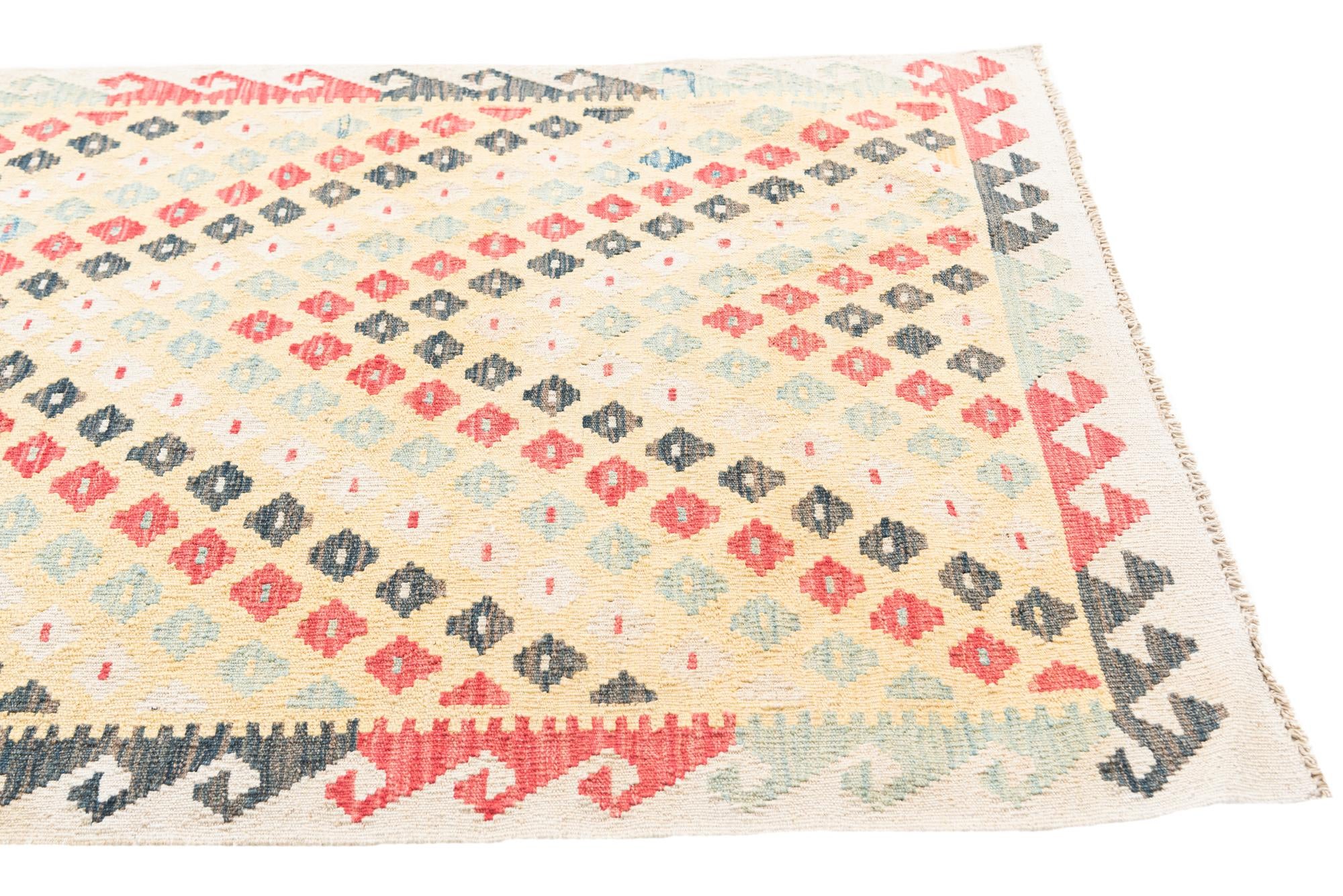 3' 3 x 6' 5 Hand Woven Kilim Maymana Wool Runner Rug