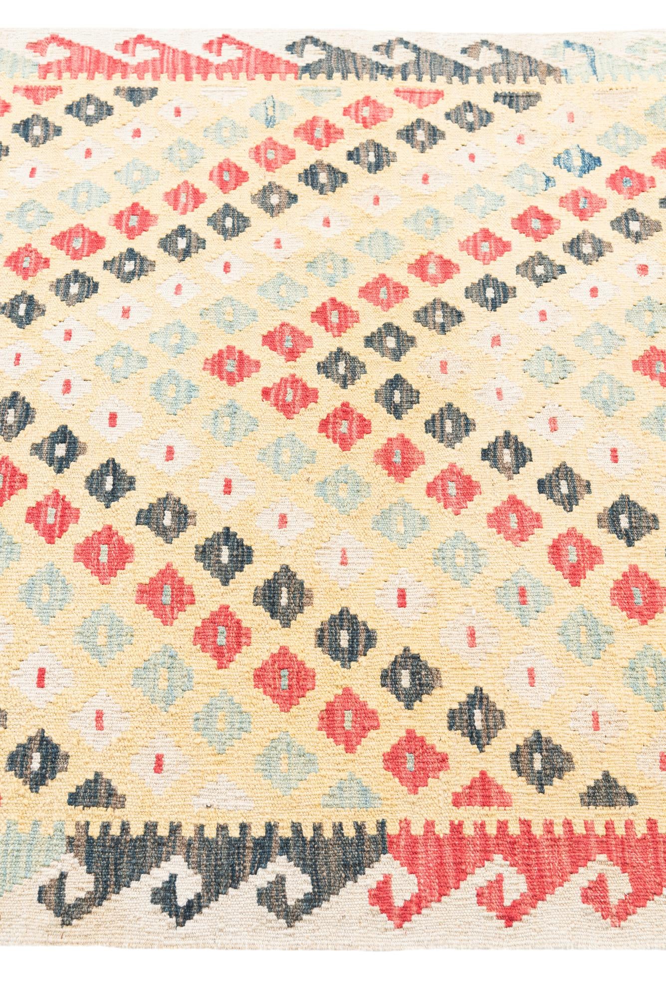 3' 3 x 6' 5 Hand Woven Kilim Maymana Wool Runner Rug