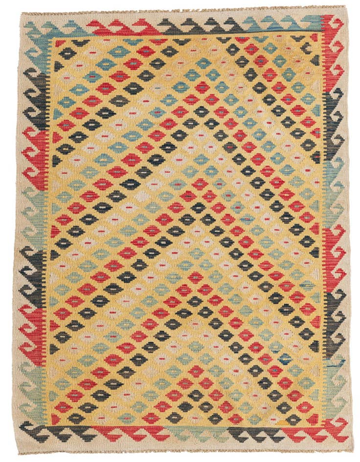 Detail image of 3' 3 x 6' 5 Hand Woven Kilim Maymana Wool Runner Rug