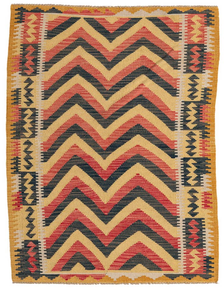Detail image of 3' 3 x 6' 5 Hand Woven Kilim Maymana Wool Runner Rug