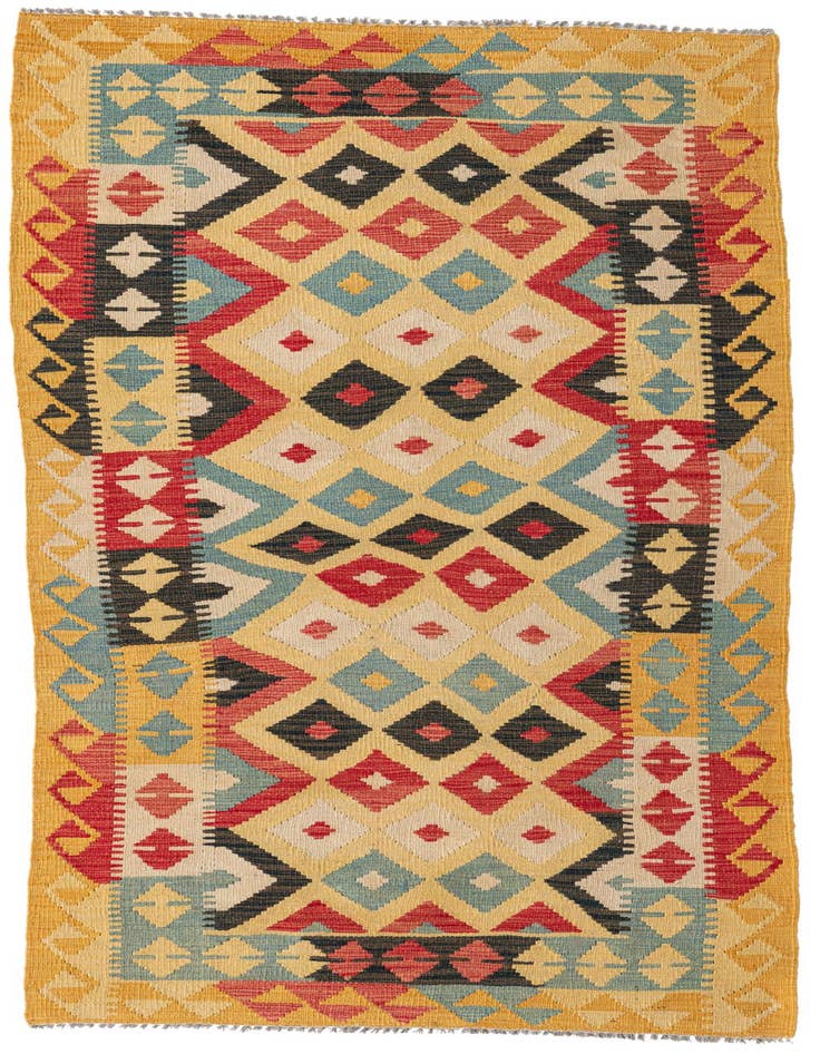 Detail image of 3' 4 x 6' 8 Hand Woven Kilim Maymana Wool Runner Rug