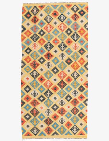 3' 3 x 6' 6 Hand Woven Kilim Maymana Wool Runner Rug