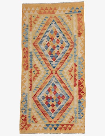 3' 5 x 6' 10 Hand Woven Kilim Maymana Wool Runner Rug
