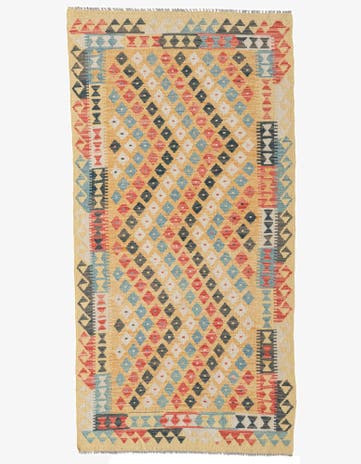 3' 4 x 6' 7 Hand Woven Kilim Maymana Wool Runner Rug