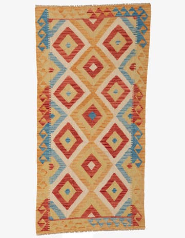 3' 3 x 6' 7 Hand Woven Kilim Maymana Wool Runner Rug