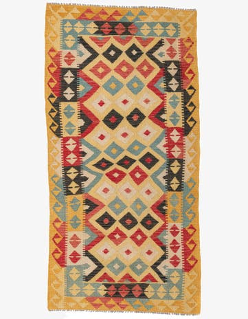 3' 4 x 6' 8 Hand Woven Kilim Maymana Wool Runner Rug