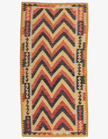 3' 3 x 6' 5 Hand Woven Kilim Maymana Wool Runner Rug