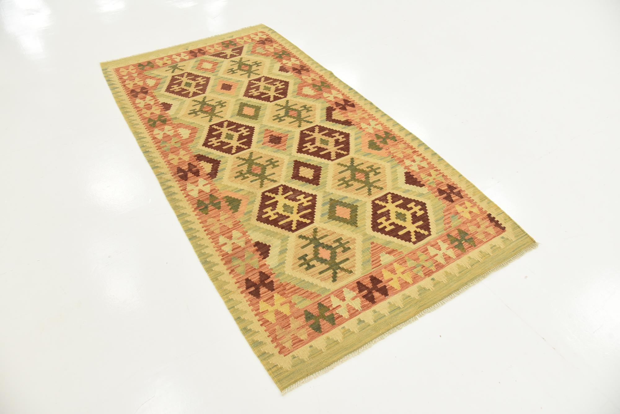 3' 5 x 6' 7 Hand Woven Kilim Waziri Wool Runner Rug
