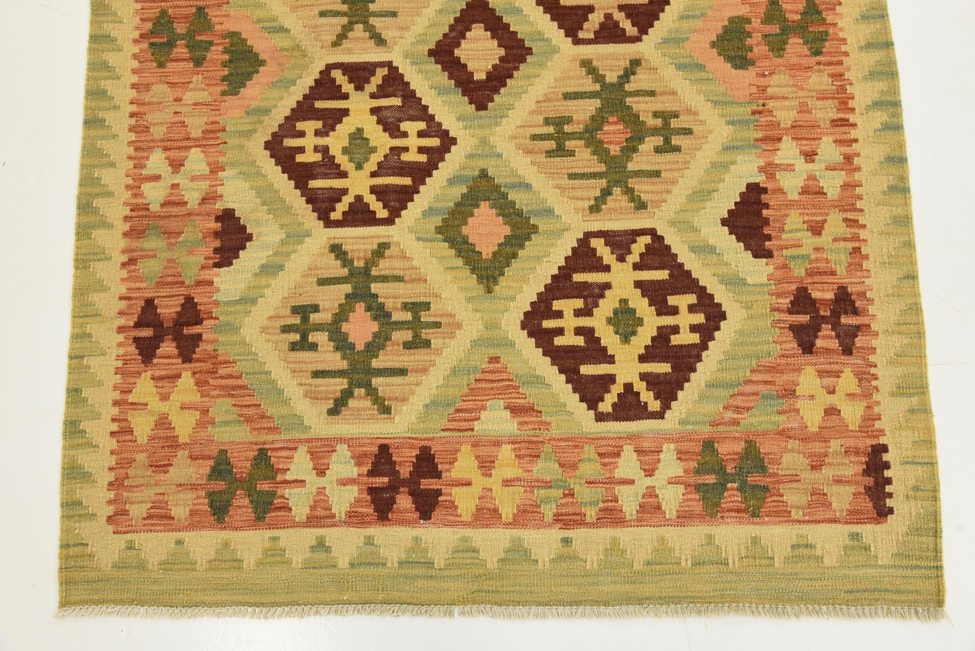 3' 5 x 6' 7 Hand Woven Kilim Waziri Wool Runner Rug