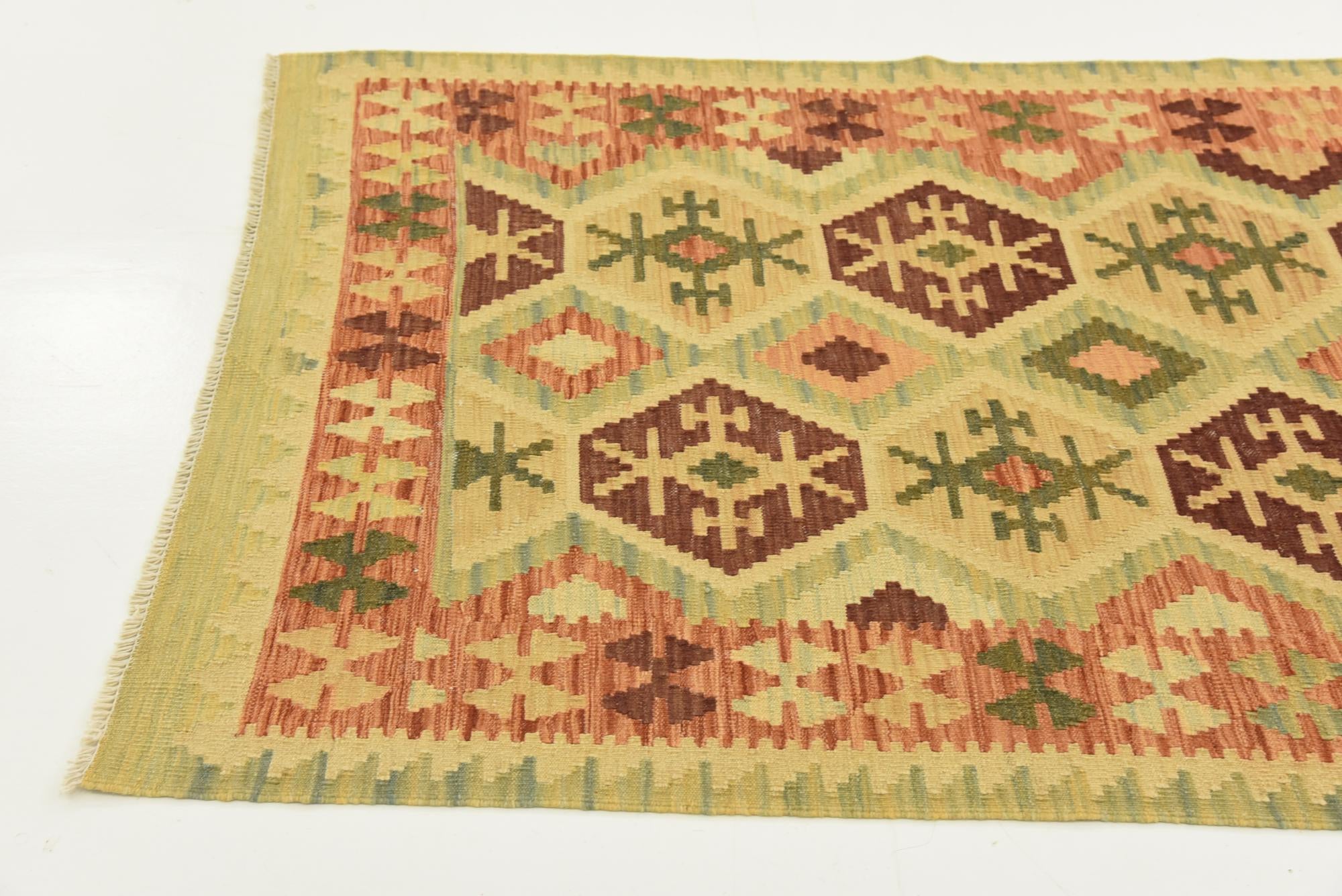 3' 5 x 6' 7 Hand Woven Kilim Waziri Wool Runner Rug