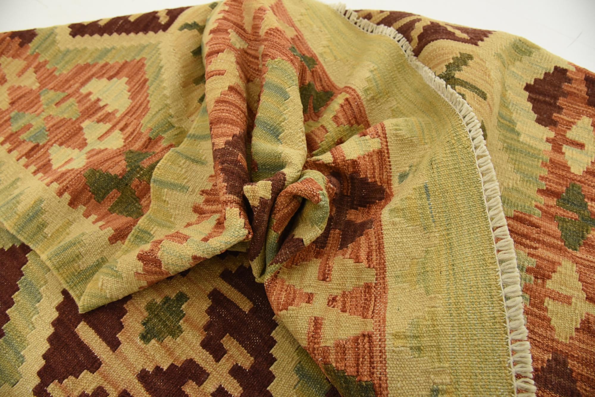 3' 5 x 6' 7 Hand Woven Kilim Waziri Wool Runner Rug