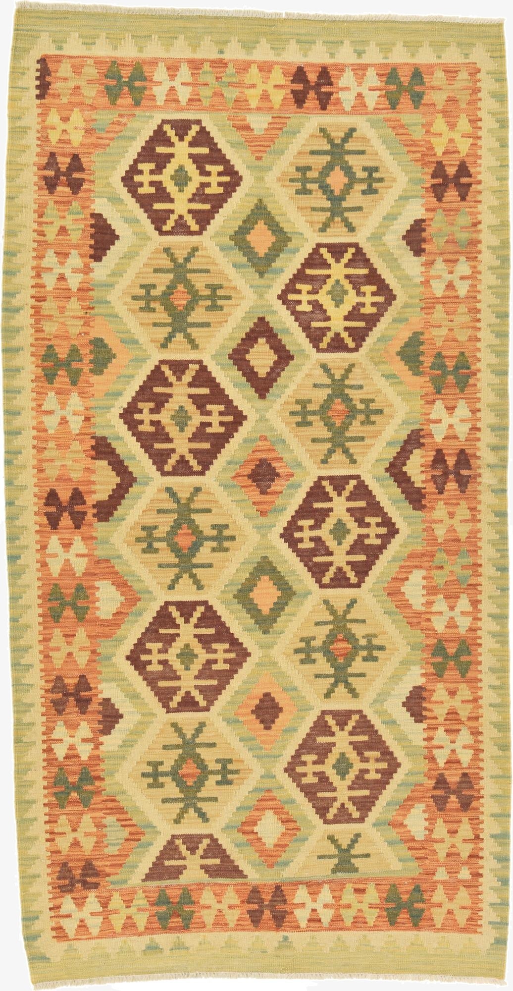 3' 5 x 6' 7  Hand Woven Kilim Waziri Wool Runner Rug