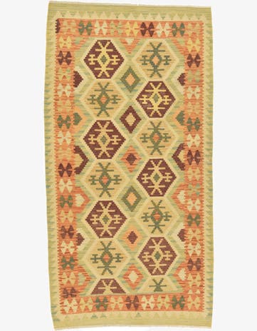 3' 5 x 6' 7 Hand Woven Kilim Waziri Wool Runner Rug