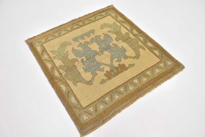 3' 8 x 3' 10 Hand Knotted Oushak Wool Square Rug