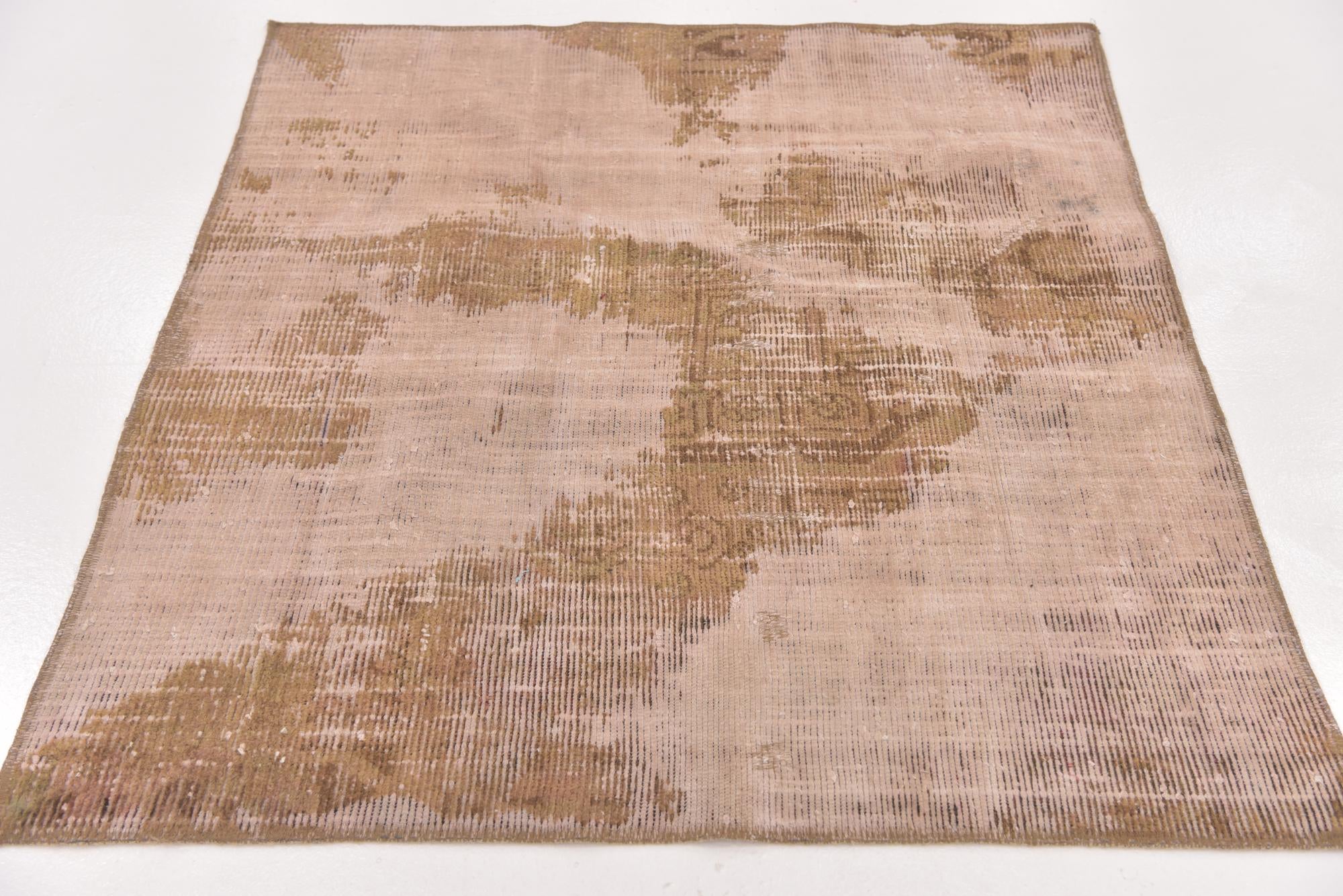 3' 10 x 4' 3 Hand Knotted Ultra Vintage Persian Wool Square Rug