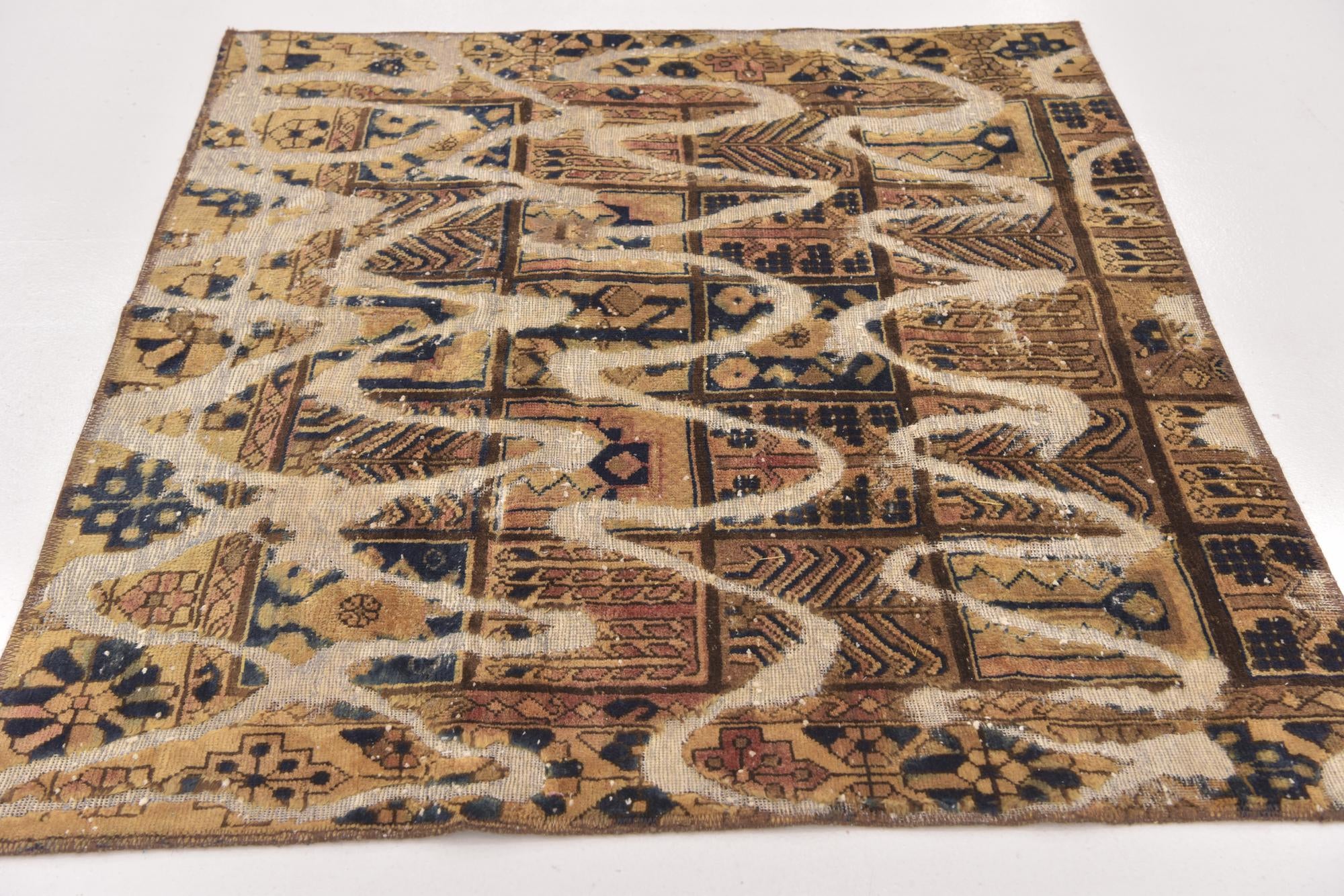 4' 3 x 4' 8 Hand Knotted Ultra Vintage Persian Wool Square Rug