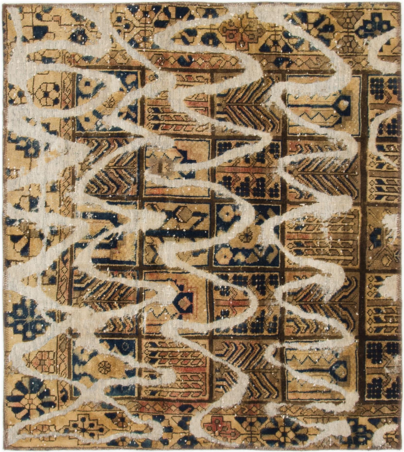 4' 3 x 4' 8 Hand Knotted Ultra Vintage Persian Wool Square Rug