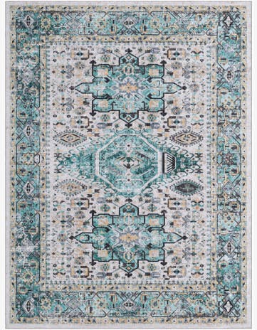 9' x 12' Tatlock · Medallion rug, aqua and ivory