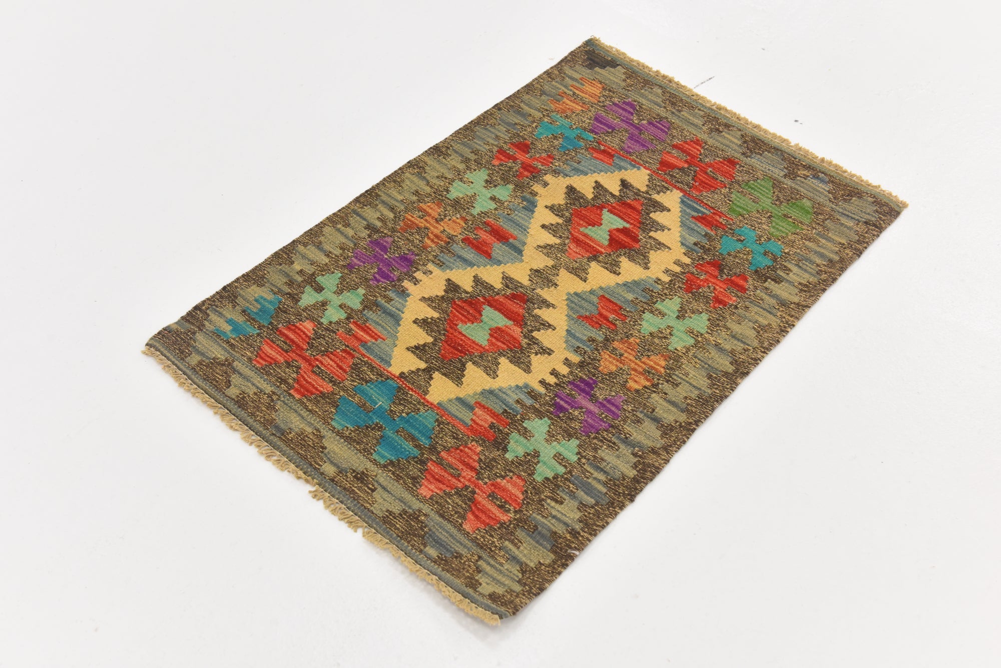 60cm x 90cm Hand Woven Kilim Maymana Wool Rug