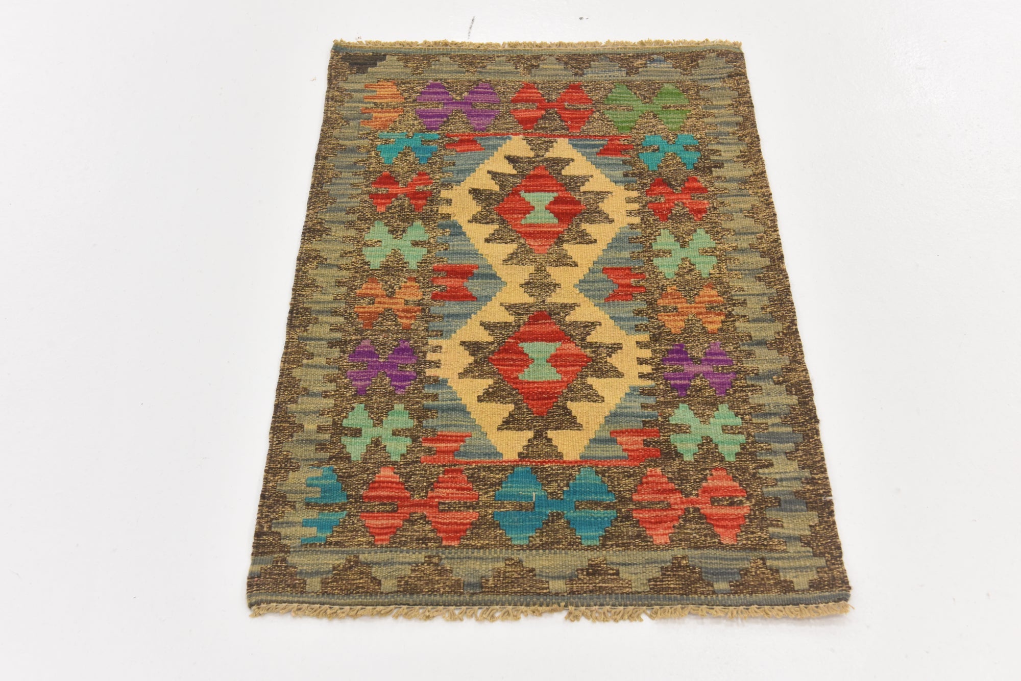 60cm x 90cm Hand Woven Kilim Maymana Wool Rug