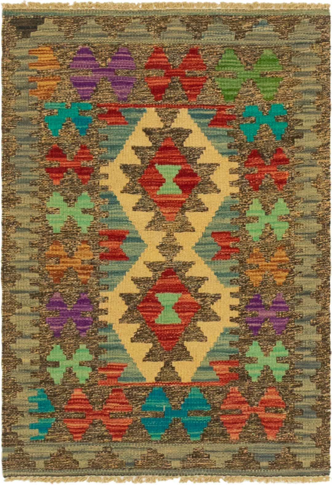 60cm x 90cm Hand Woven Kilim Maymana Wool Rug