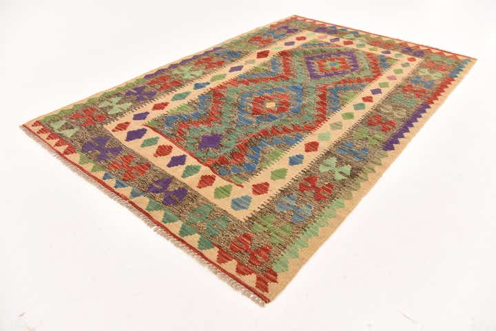 3' 9 x 6' Hand Woven Kilim Maymana Wool Rug