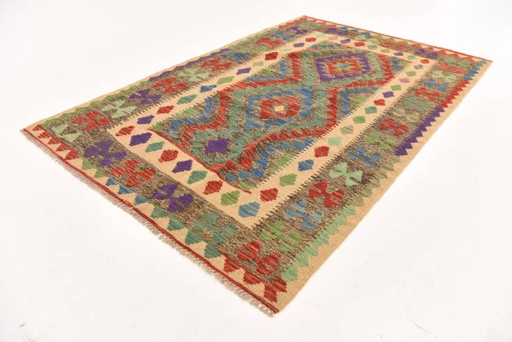 Detail image of 3' 9 x 6' Hand Woven Kilim Maymana Wool Rug