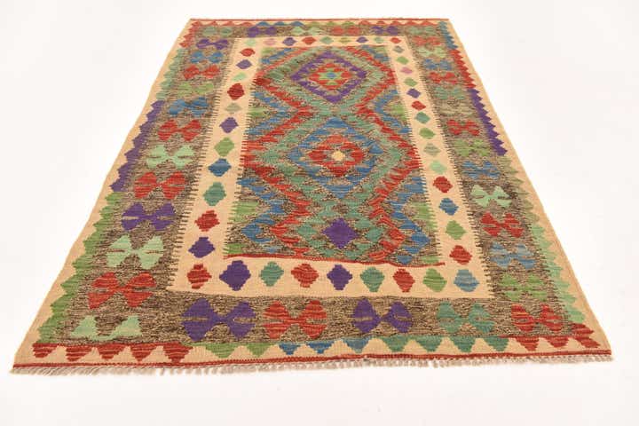 3' 9 x 6' Hand Woven Kilim Maymana Wool Rug