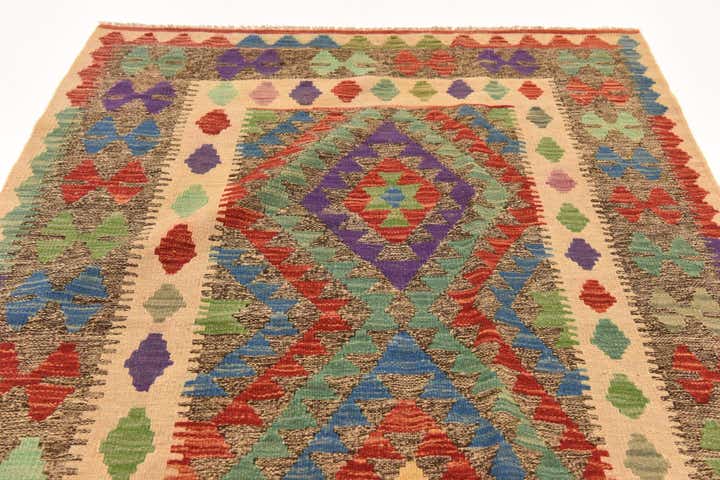 3' 9 x 6' Hand Woven Kilim Maymana Wool Rug