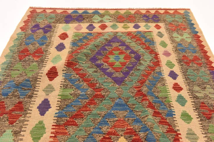 Detail image of 3' 9 x 6' Hand Woven Kilim Maymana Wool Rug