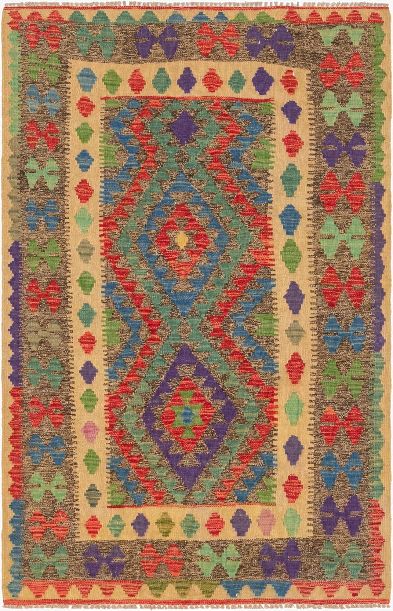 3' 9 x 6'  Hand Woven Kilim Maymana Wool Rug