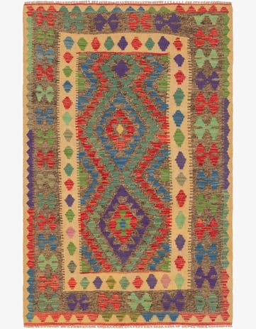 3' 9 x 6' Hand Woven Kilim Maymana Wool Rug