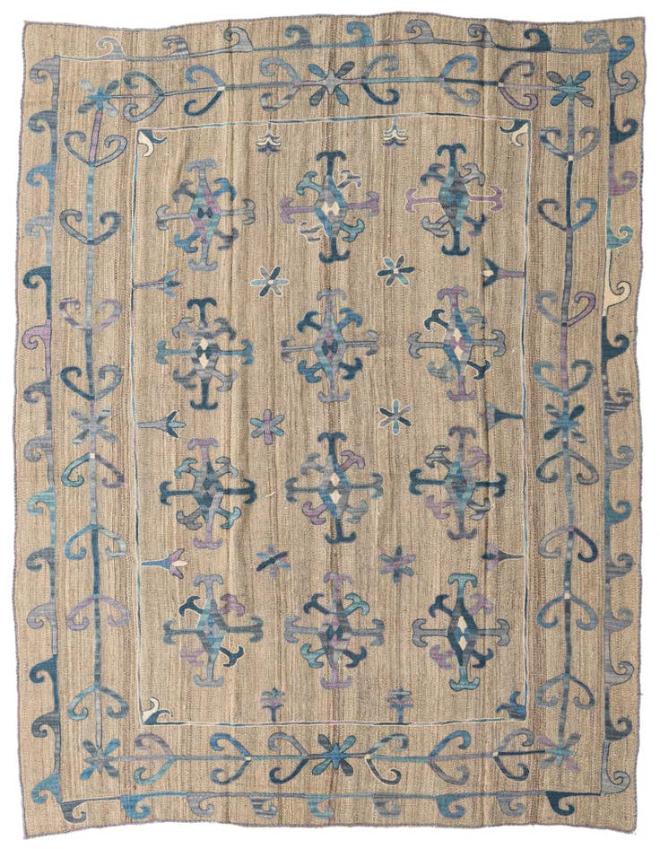 Detail image of 6' 10 x 8' 8 Hand Woven Kilim Suzani Wool Rug