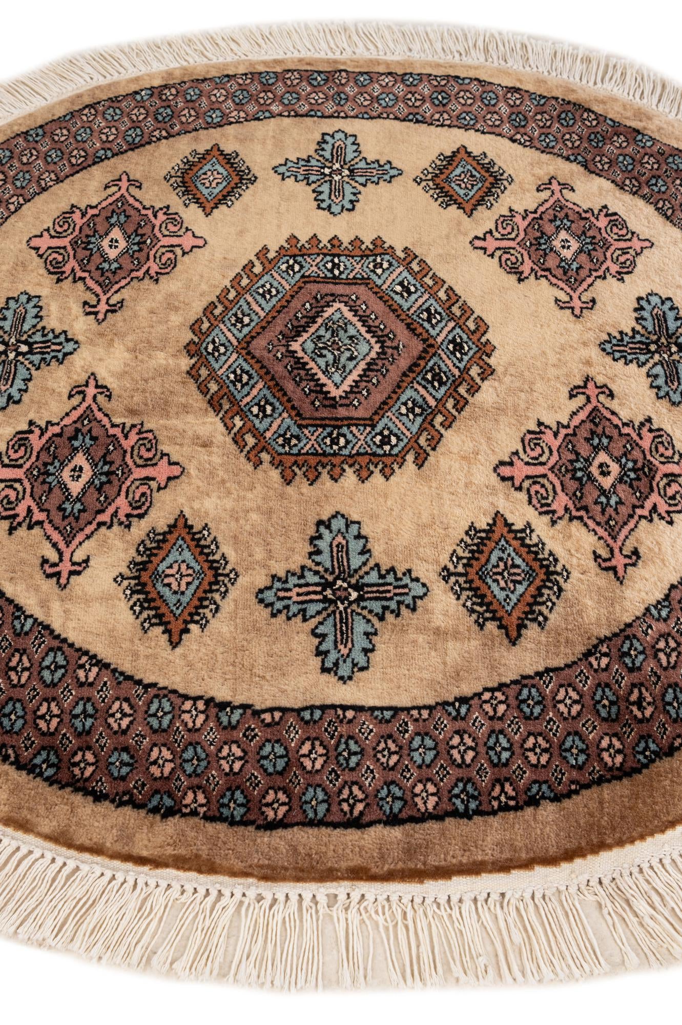 3' 2 x 3' 2 Hand Knotted Bokhara Oriental Wool Round Rug