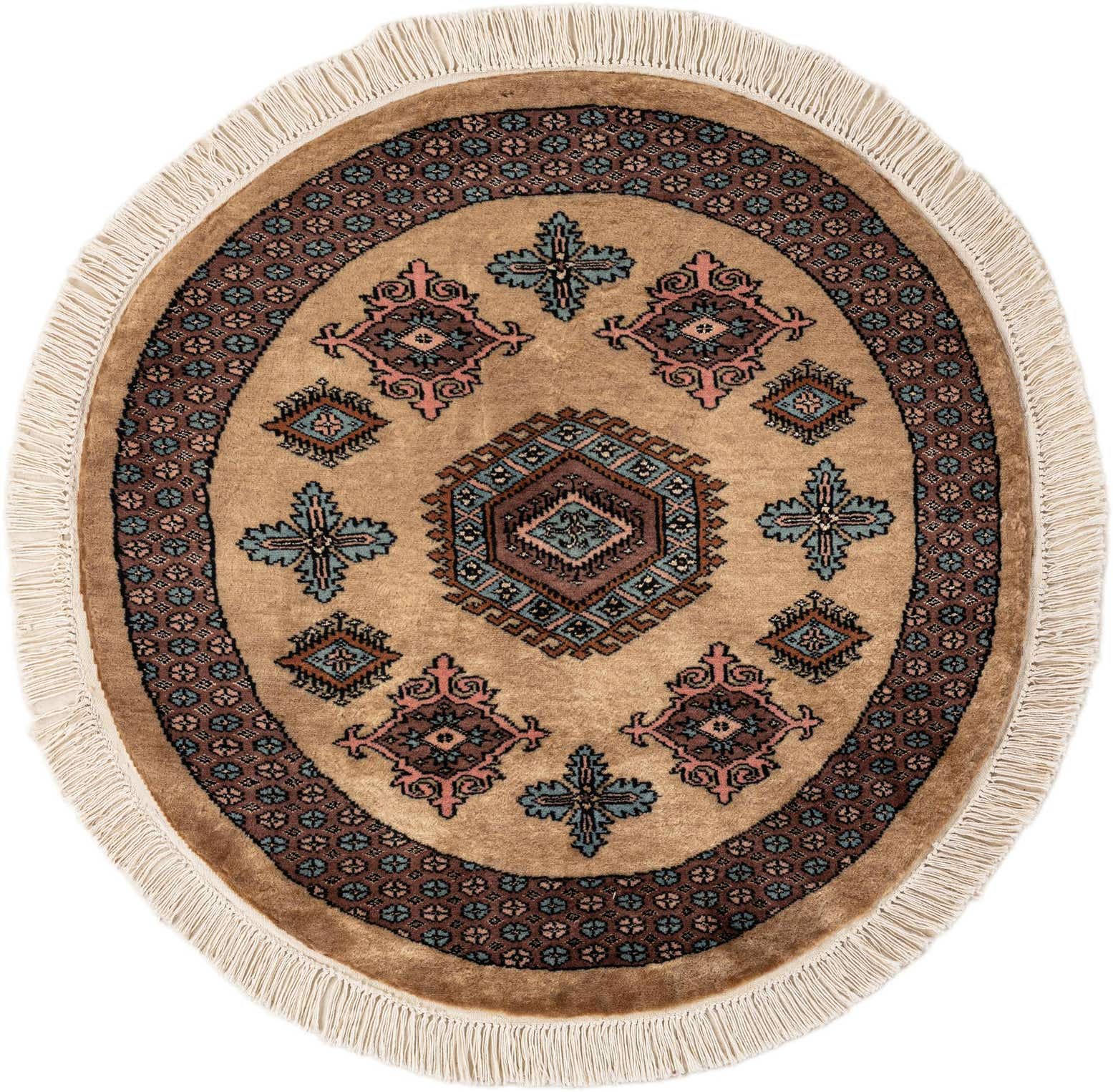 3' 2 x 3' 2 Hand Knotted Bokhara Oriental Wool Round Rug