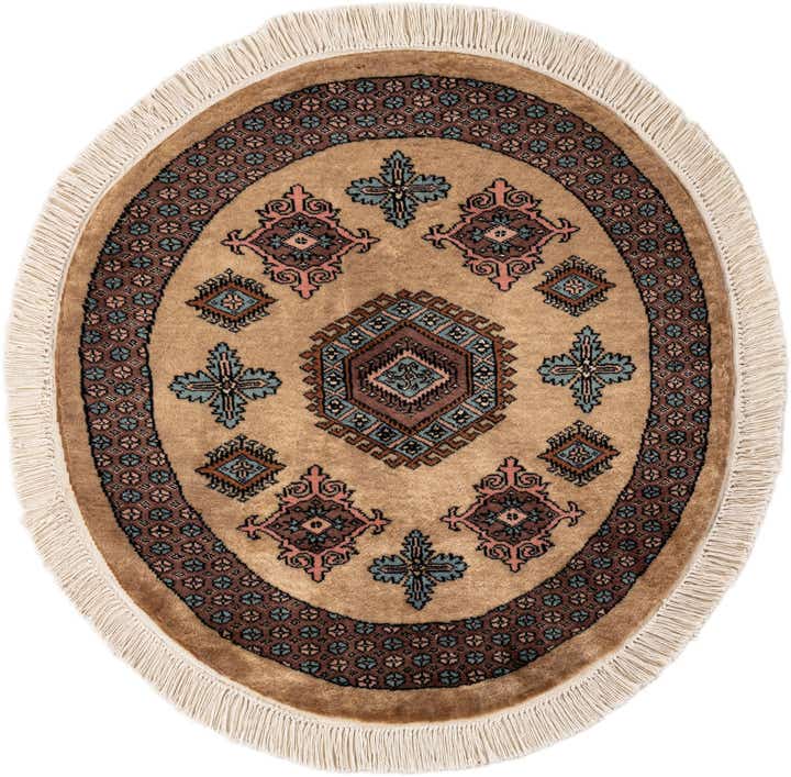 3' 2 x 3' 2 Hand Knotted Bokhara Oriental Wool Round Rug